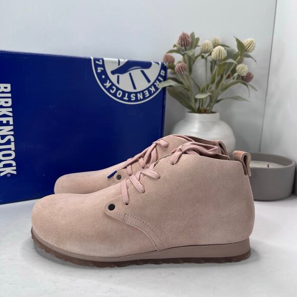 Birkenstock Dundee Plus Suede Lace Up Boot Rose Narrow Fit Women L7/Men M5 NWB - Picture 1 of 10
